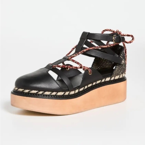 ULLA JOHNSON Salinas sandal black size 8 twisted rope leather platform lace up - Picture 5 of 16